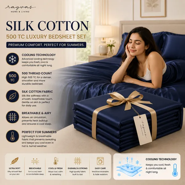 500_TC_Cooling_Silk_Cotton_King_Size_Bedsheet_Set_–_108×108_Inches_|_1_Bedsheet_+_2_Pillow_Covers