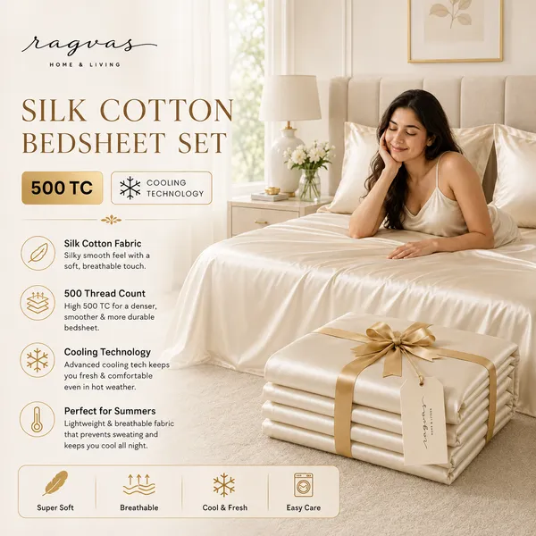500_TC_Cooling_Silk_Cotton_King_Size_Bedsheet_Set_–_108×108_Inches_|_1_Bedsheet_+_2_Pillow_Covers