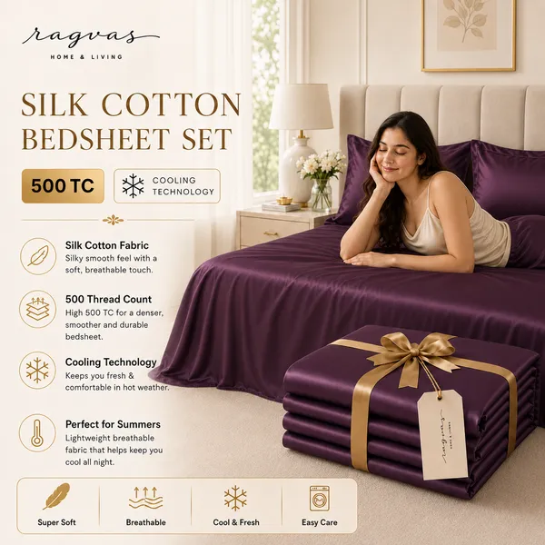 500_TC_Cooling_Silk_Cotton_King_Size_Bedsheet_Set_–_108×108_Inches_|_1_Bedsheet_+_2_Pillow_Covers