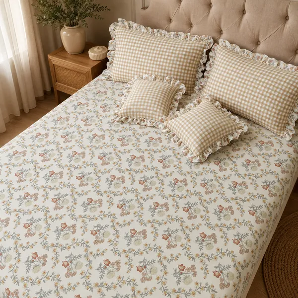 Multicolor_Cotton_5-Piece_Frill_Bedding_Set_For_Bedroom