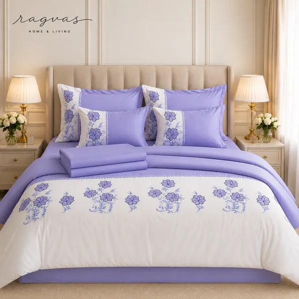 Designer_6_Pc_King_Size_Bedsheet_Set_with_Embroidered_Pillow_Covers,_Cushions_&_Supersoft_Comforter