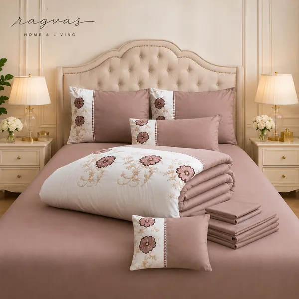 Designer_6_Pc_King_Size_Bedsheet_Set_with_Embroidered_Pillow_Covers,_Cushions_&_Supersoft_Comforter