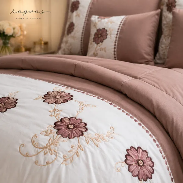 Designer_6_Pc_King_Size_Bedsheet_Set_with_Embroidered_Pillow_Covers,_Cushions_&_Supersoft_Comforter