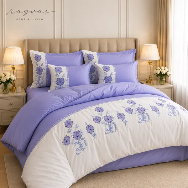 Designer_6_Pc_King_Size_Bedsheet_Set_with_Embroidered_Pillow_Covers,_Cushions_&_Supersoft_Comforter