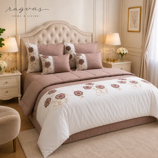 Designer_6_Pc_King_Size_Bedsheet_Set_with_Embroidered_Pillow_Covers,_Cushions_&_Supersoft_Comforter