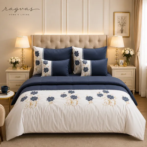 Designer_6_Pc_King_Size_Bedsheet_Set_with_Embroidered_Pillow_Covers,_Cushions_&_Supersoft_Comforter