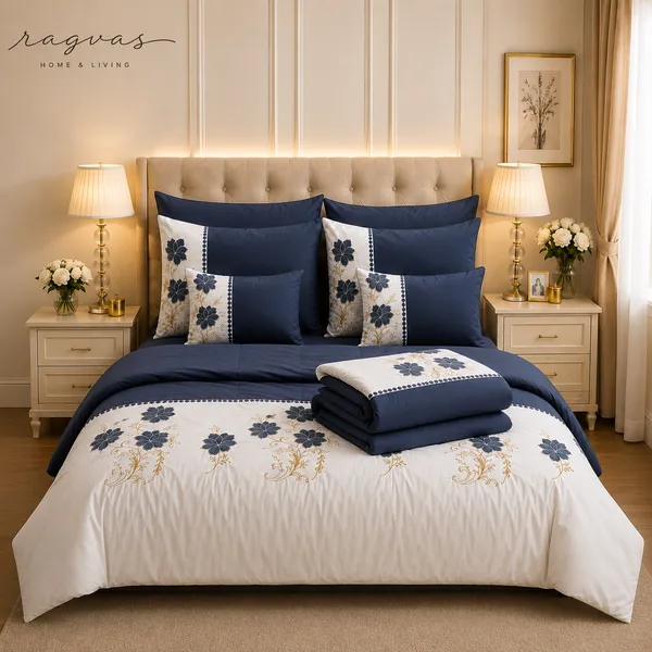 Designer_6_Pc_King_Size_Bedsheet_Set_with_Embroidered_Pillow_Covers,_Cushions_&_Supersoft_Comforter