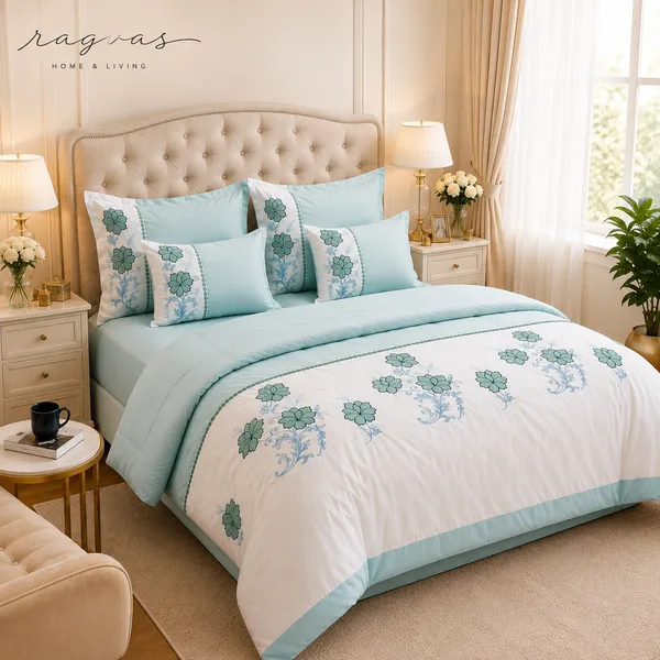 Designer_6_Pc_King_Size_Bedsheet_Set_with_Embroidered_Pillow_Covers,_Cushions_&_Supersoft_Comforter