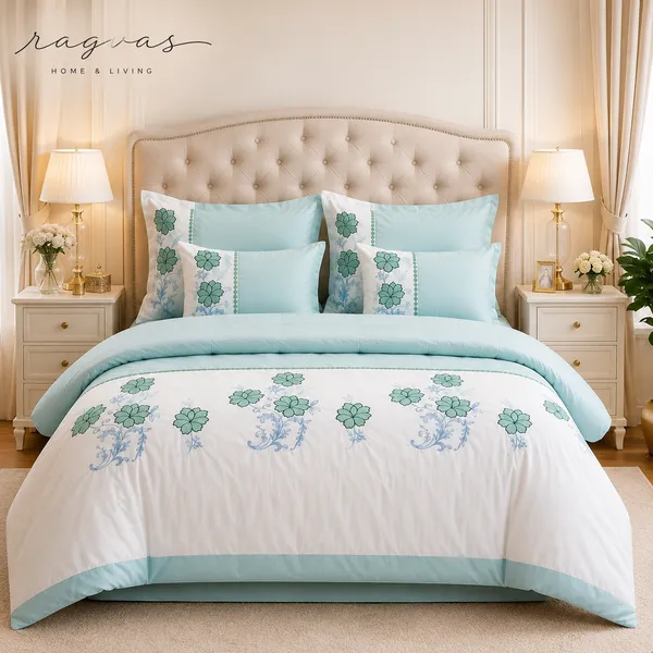 Designer_6_Pc_King_Size_Bedsheet_Set_with_Embroidered_Pillow_Covers,_Cushions_&_Supersoft_Comforter