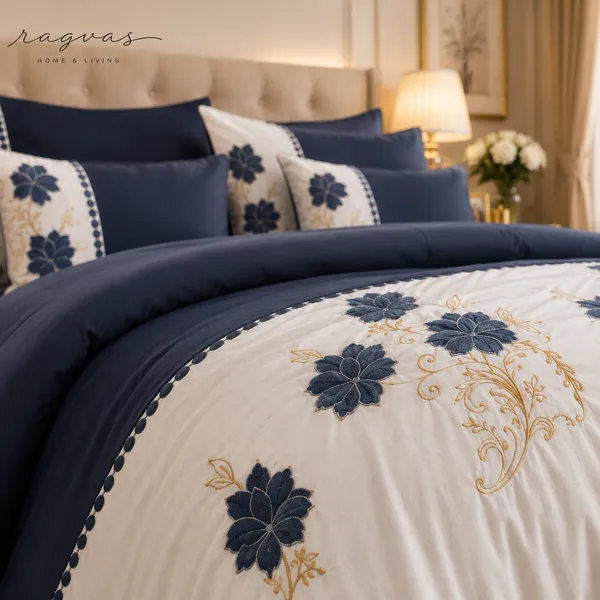 Designer_6_Pc_King_Size_Bedsheet_Set_with_Embroidered_Pillow_Covers,_Cushions_&_Supersoft_Comforter