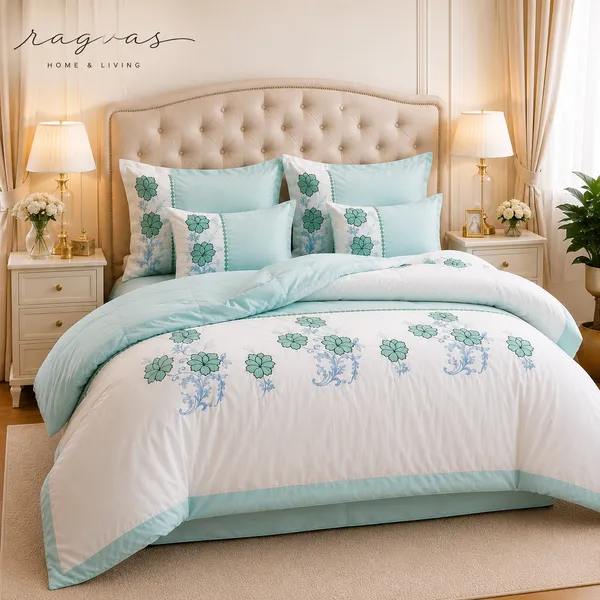 Designer_6_Pc_King_Size_Bedsheet_Set_with_Embroidered_Pillow_Covers,_Cushions_&_Supersoft_Comforter