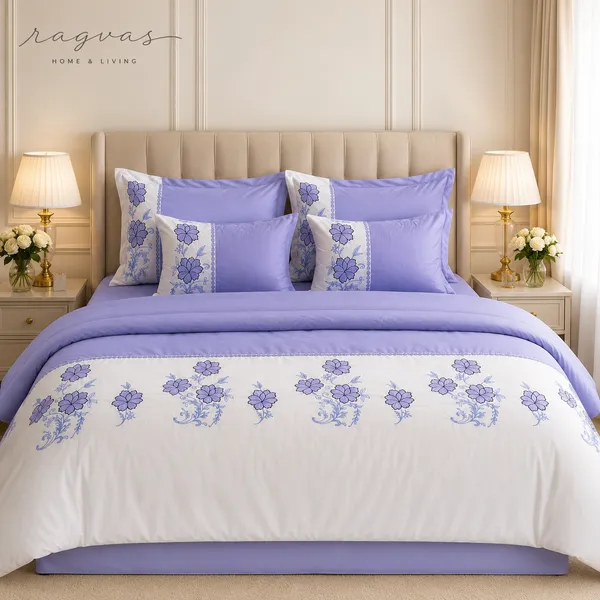 Designer_6_Pc_King_Size_Bedsheet_Set_with_Embroidered_Pillow_Covers,_Cushions_&_Supersoft_Comforter