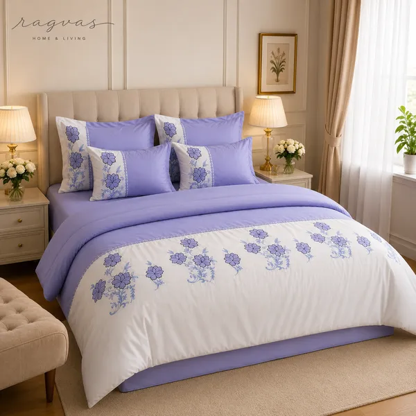 Designer_6_Pc_King_Size_Bedsheet_Set_with_Embroidered_Pillow_Covers,_Cushions_&_Supersoft_Comforter