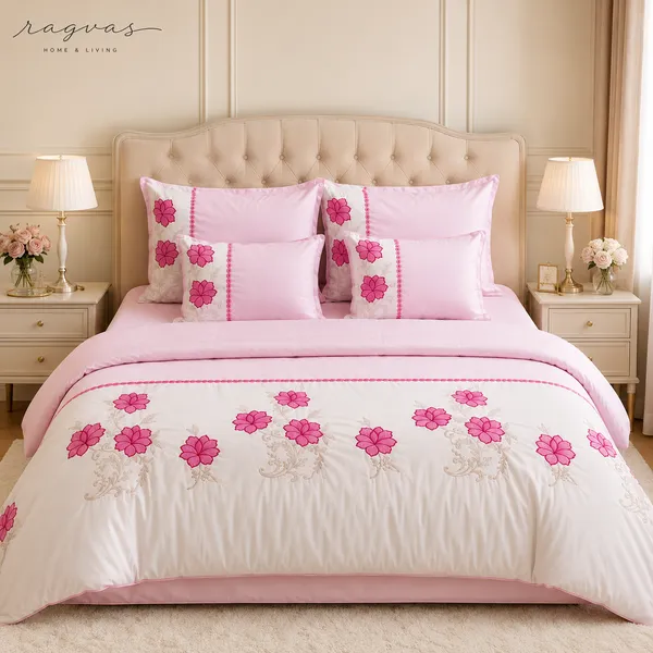 Designer_6_Pc_King_Size_Bedsheet_Set_with_Embroidered_Pillow_Covers,_Cushions_&_Supersoft_Comforter