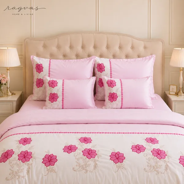 Designer_6_Pc_King_Size_Bedsheet_Set_with_Embroidered_Pillow_Covers,_Cushions_&_Supersoft_Comforter