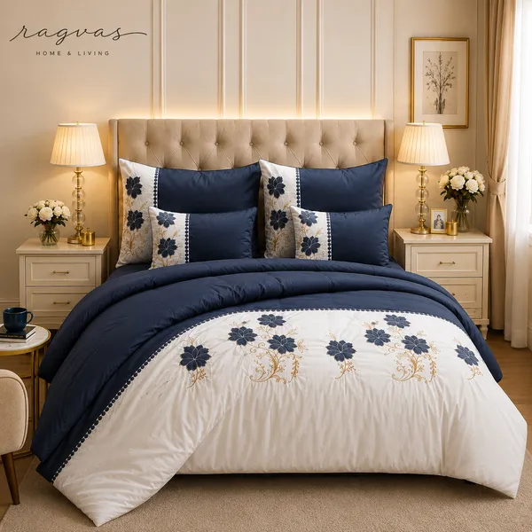 Designer_6_Pc_King_Size_Bedsheet_Set_with_Embroidered_Pillow_Covers,_Cushions_&_Supersoft_Comforter