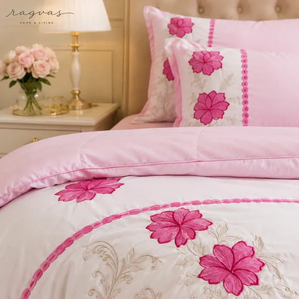 Designer_6_Pc_King_Size_Bedsheet_Set_with_Embroidered_Pillow_Covers,_Cushions_&_Supersoft_Comforter