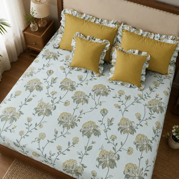 Multicolor_Cotton_5-Piece_Frill_Bedding_Set_For_Bedroom