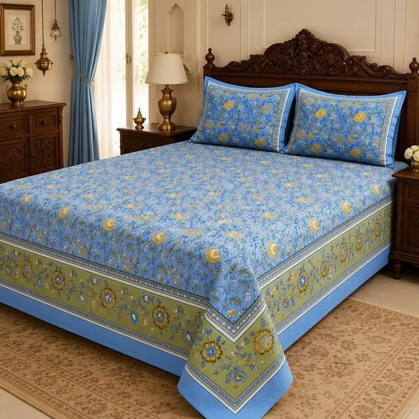 Mehfil_Blue_Cotton_Pure_King_Size_Bed_Sheet_Set_For_Bedroom