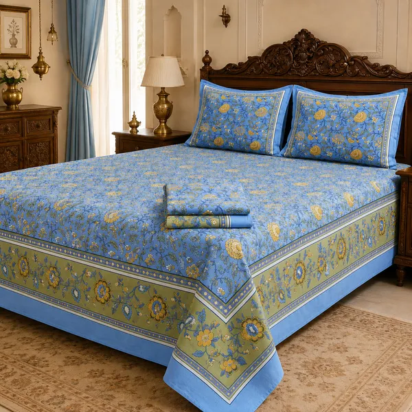 Mehfil_Blue_Cotton_Pure_King_Size_Bed_Sheet_Set_For_Bedroom