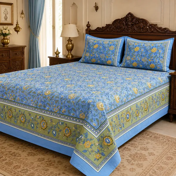 Mehfil_Blue_Cotton_Pure_King_Size_Bed_Sheet_Set_For_Bedroom