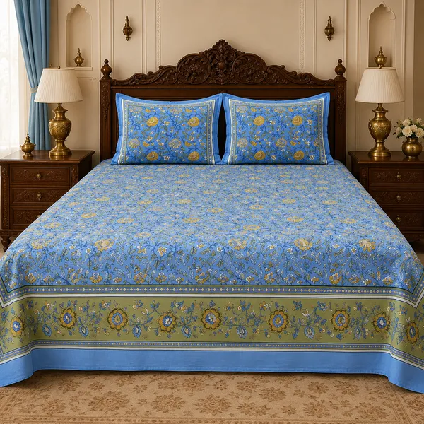 Mehfil_Blue_Cotton_Pure_King_Size_Bed_Sheet_Set_For_Bedroom