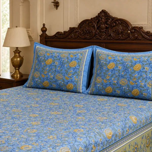 Mehfil_Blue_Cotton_Pure_King_Size_Bed_Sheet_Set_For_Bedroom
