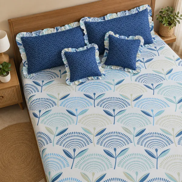 Navy_Cotton_5-Piece_Frill_Bedding_Set_For_Bedroom