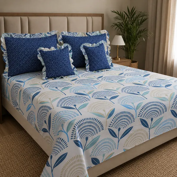 Navy_Cotton_5-Piece_Frill_Bedding_Set_For_Bedroom