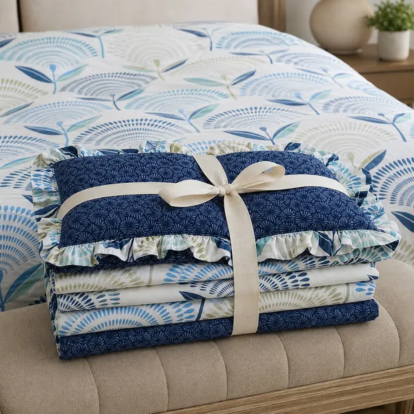 Navy_Cotton_5-Piece_Frill_Bedding_Set_For_Bedroom