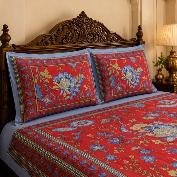 Rooh_Red_Cotton_Pure_King_Size_Bed_Sheet_Set_For_Bedroom