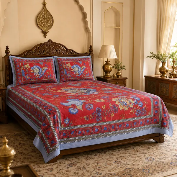 Rooh_Red_Cotton_Pure_King_Size_Bed_Sheet_Set_For_Bedroom