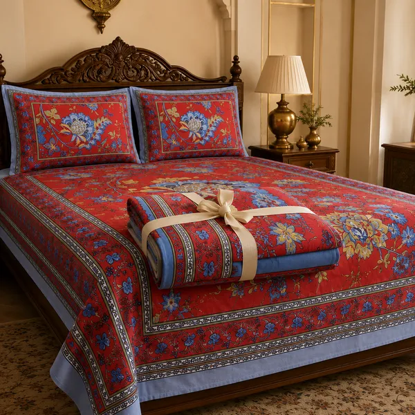 Rooh_Red_Cotton_Pure_King_Size_Bed_Sheet_Set_For_Bedroom