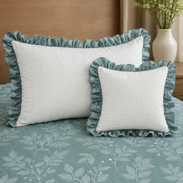 Bottle_Green_Cotton_5-Piece_Frill_Bedding_Set_For_Bedroom