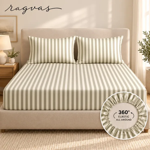 400-TC_Sage_Stripe_360°_Fitted_Bedsheet