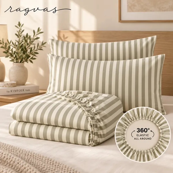 400-TC_Sage_Stripe_360°_Fitted_Bedsheet