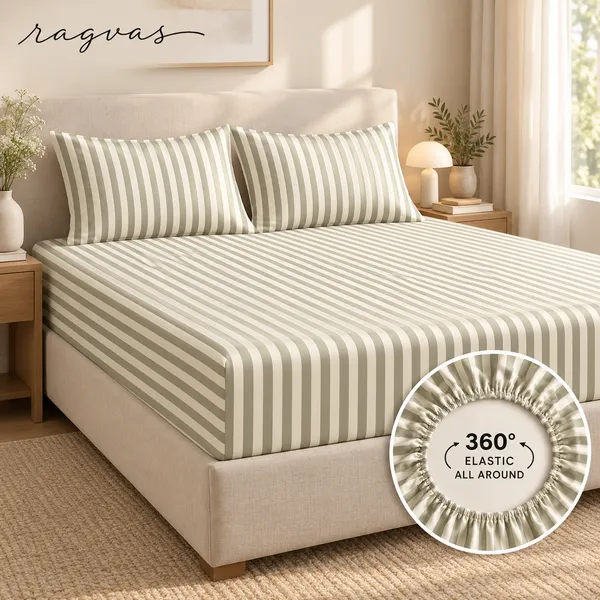400-TC_Sage_Stripe_360°_Fitted_Bedsheet