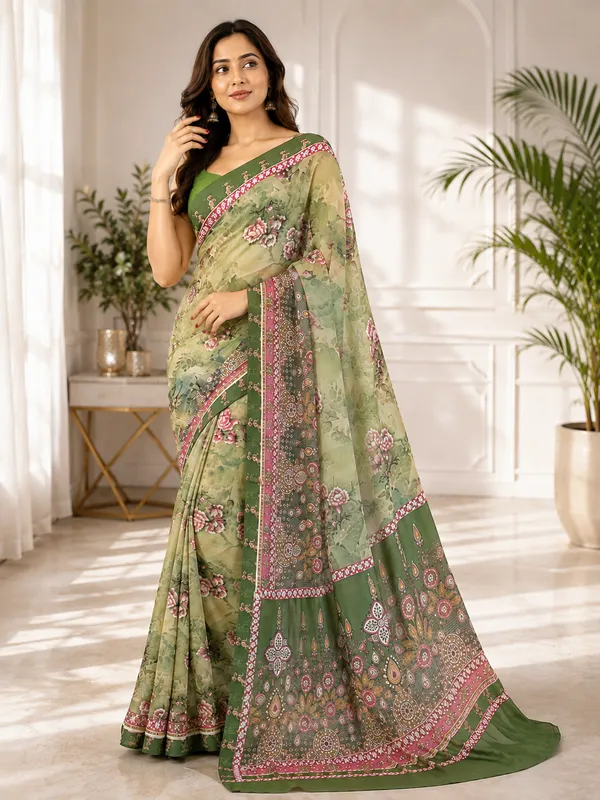 Green_Floral_Printed_Saree_For_Women