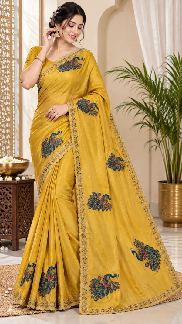 Yellow_Satin_Finish_Embroidered_Saree_For_Women