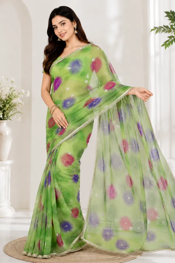 Green_Floral_Print_Saree_For_Women