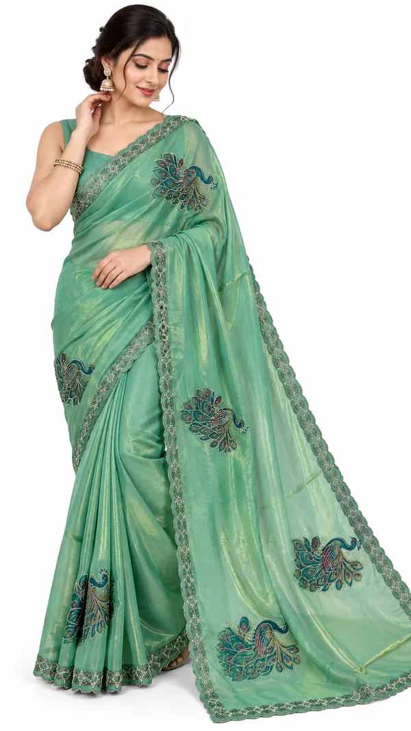 Green_Satin_Digital_Print_Swarovski_Embroidered_Saree_For_Women
