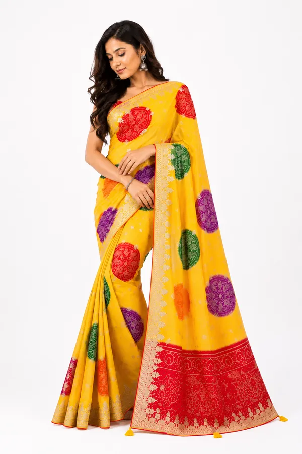 Yellow_Printed_Saree_For_Women