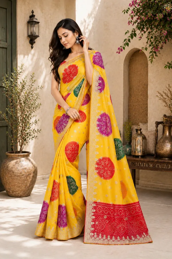 Yellow_Printed_Saree_For_Women