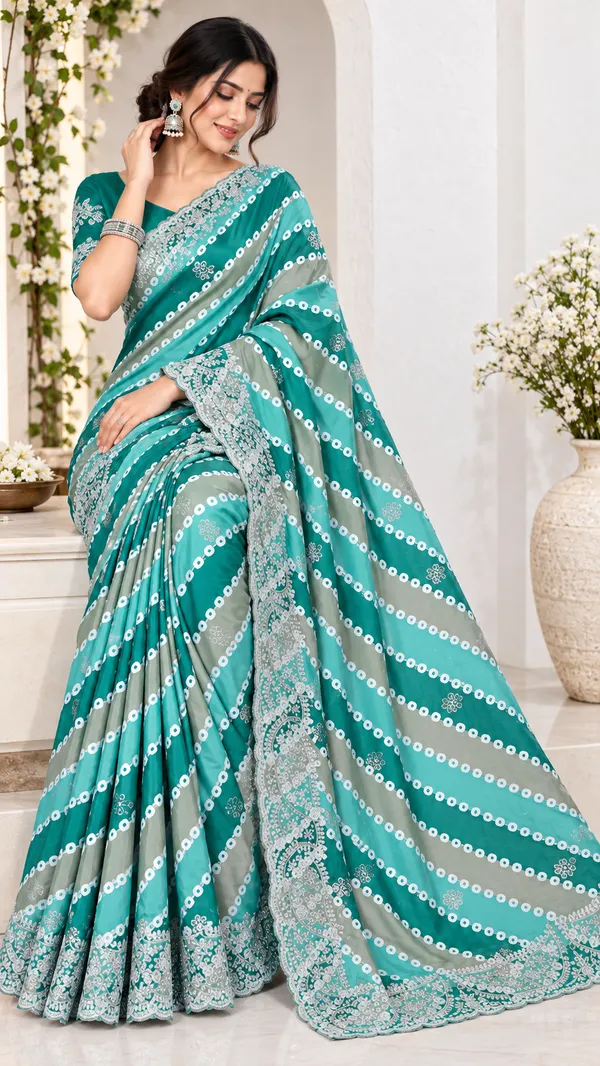 Teal_Green_Printed_Saree_For_Women