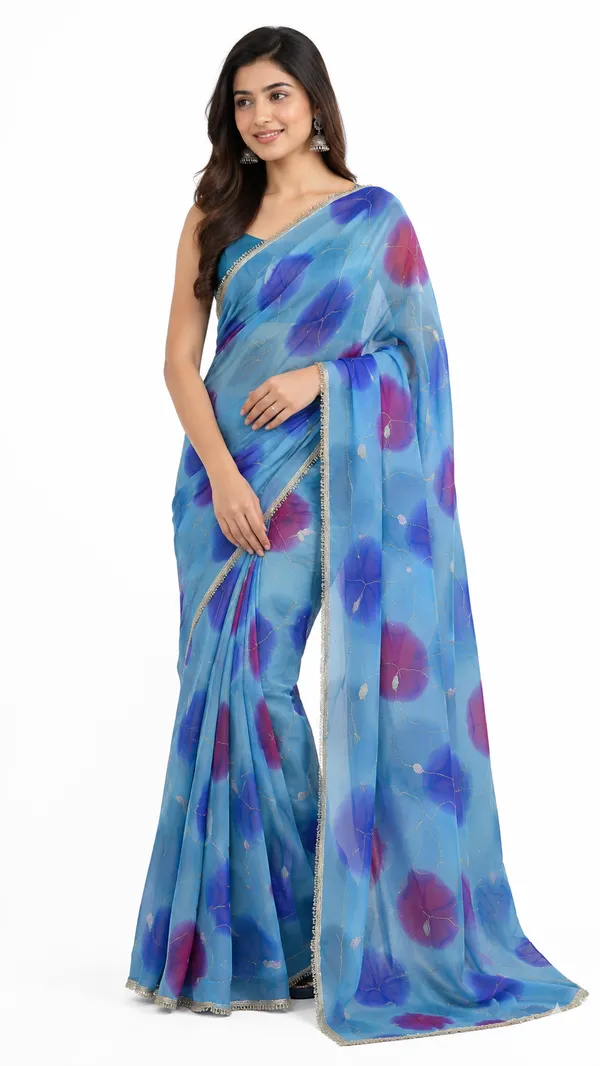 Blue_Floral_Print_Saree_For_Women