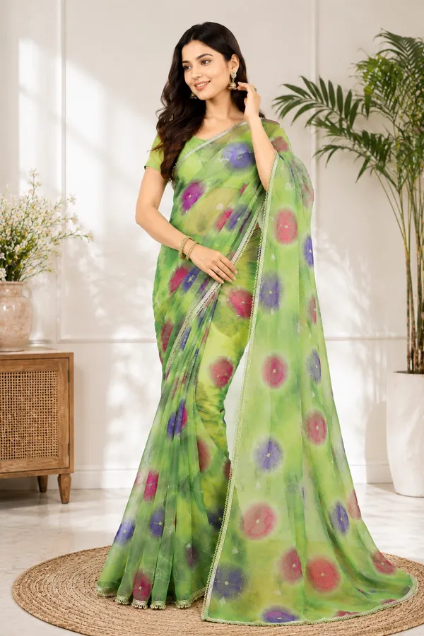 Green_Floral_Print_Saree_For_Women