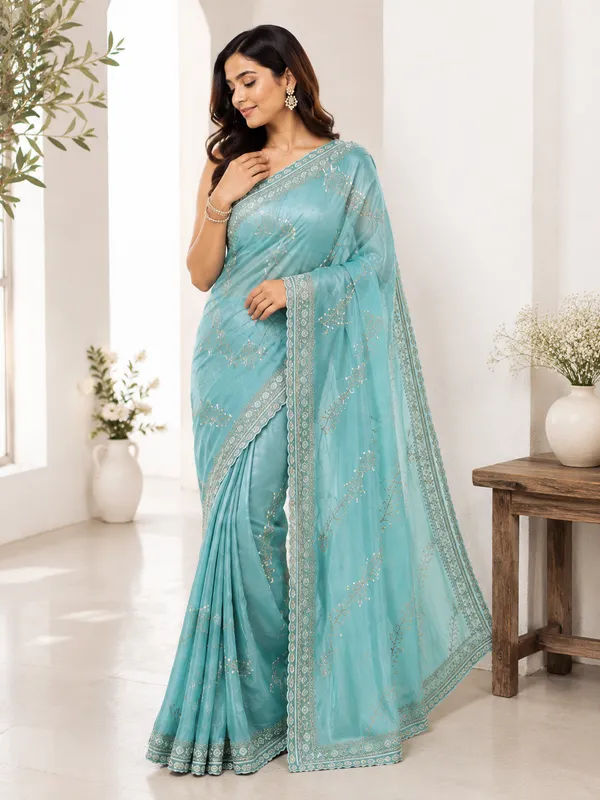 Aqua_Embellished_Saree_For_Women