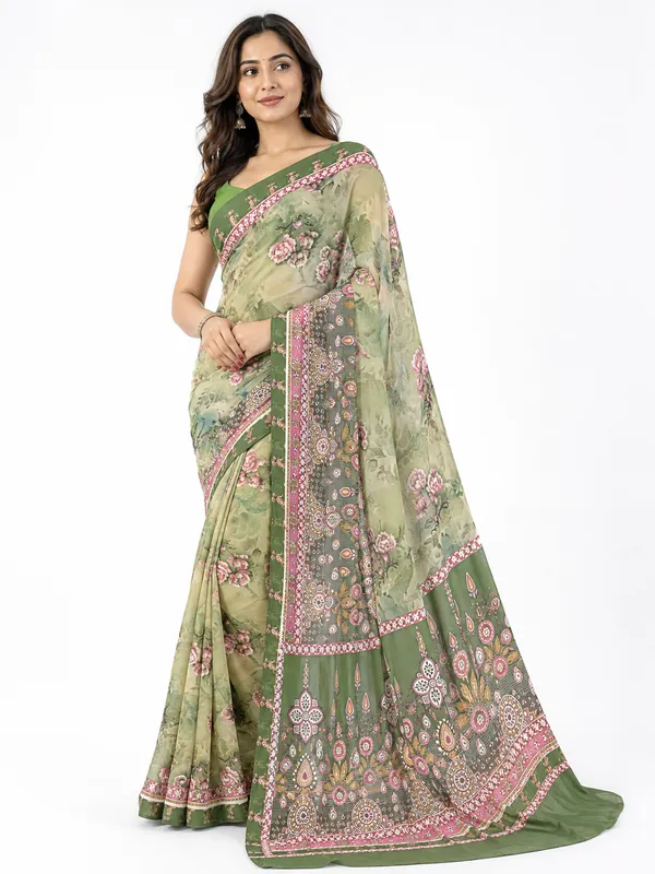 Green_Floral_Printed_Saree_For_Women