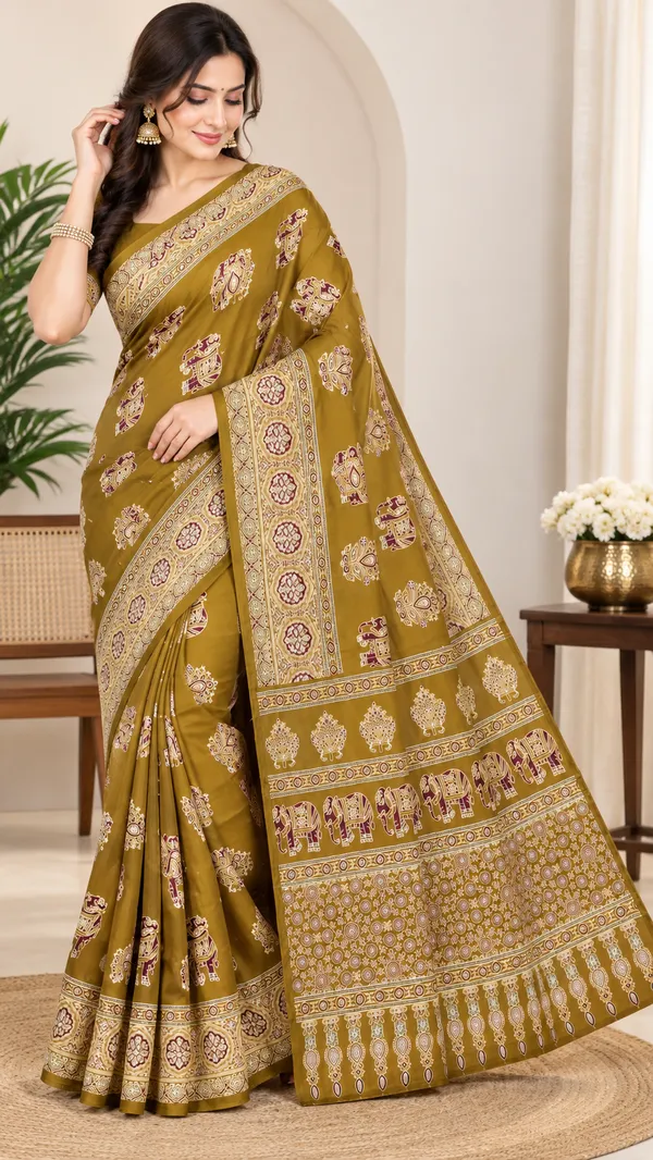 Mustard_Traditional_Printed_Saree_For_Women