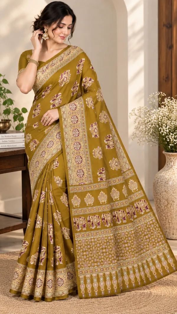 Mustard_Traditional_Printed_Saree_For_Women